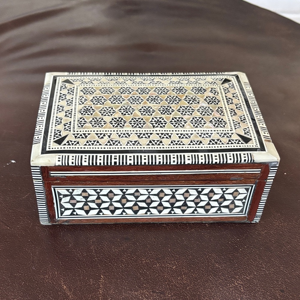 Wooden Jewelry Box Mother of Pearl Inlay  Mosaic Trinket Box